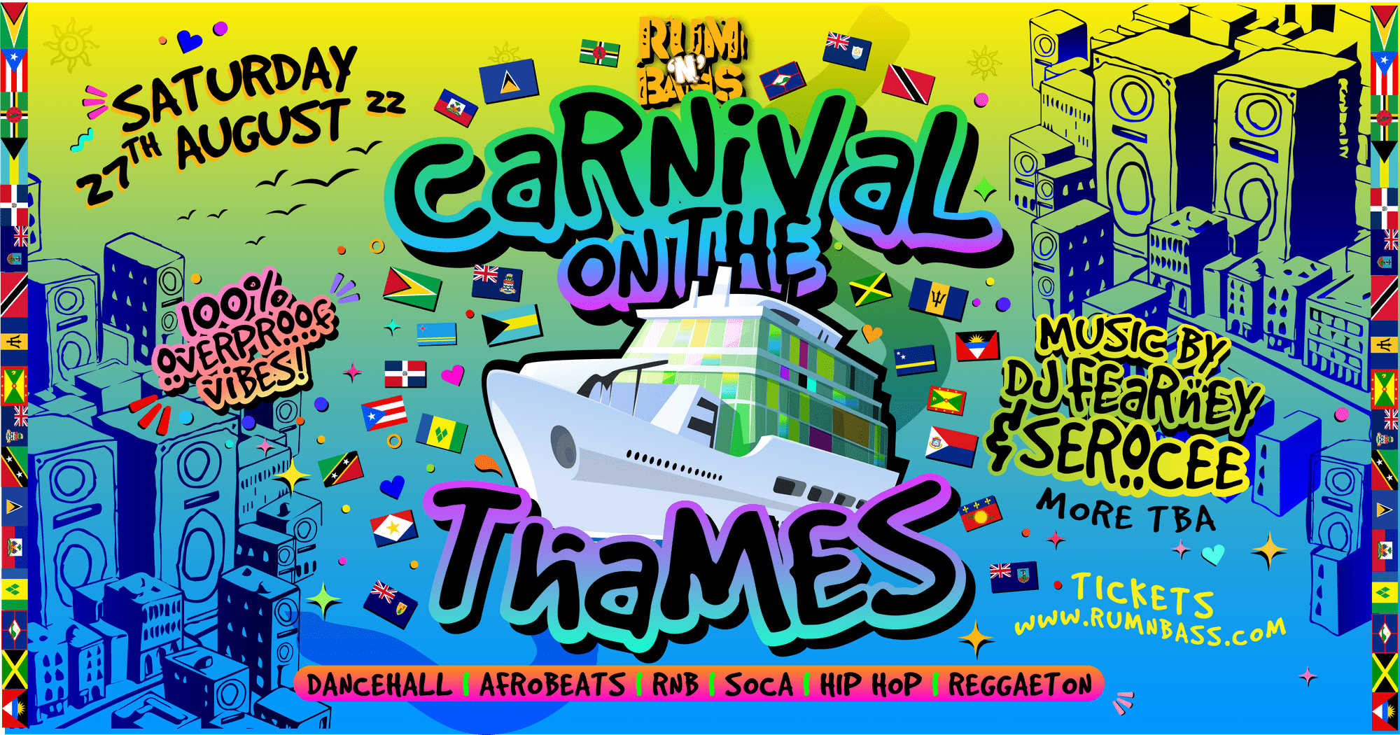 Flyer for Rum 'N' Bass annual pre-carnival boat party
